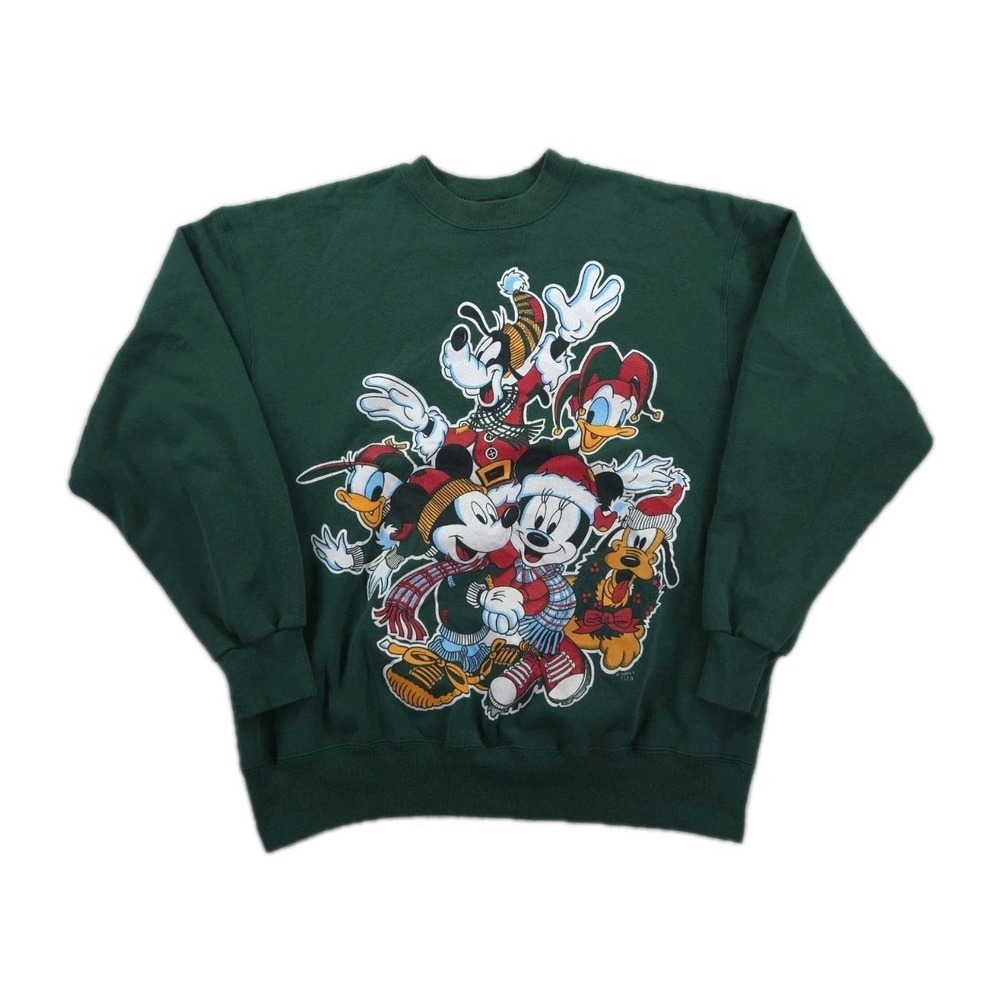 Vintage Mickey Mouse Christmas Sweatshirt Men XL Santa Minnie Donald Pluto Goofy